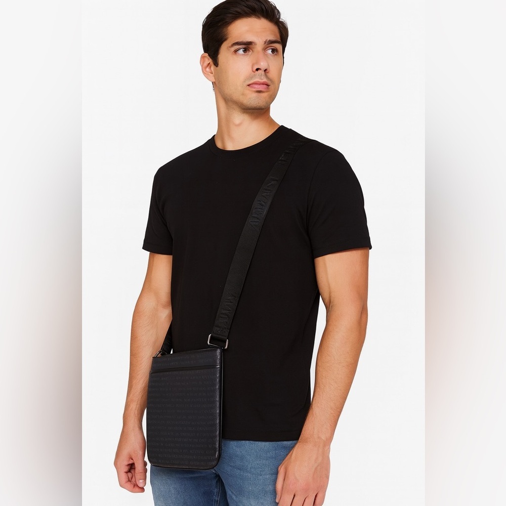 Armani Jeans Dark Gray/Black Messenger/Crossbody Bag. Top zipper closure. Unisex